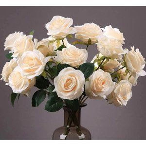 Champagne Artificial Roses Flowers Bouquet 10 Heads for Wedding Centerpiece Home